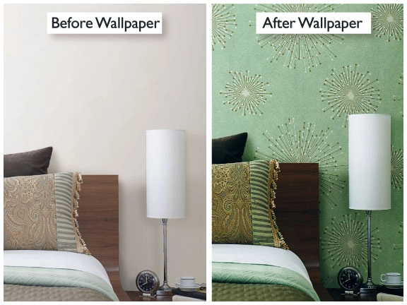 Residential wallpaper installation in elegant bedroom